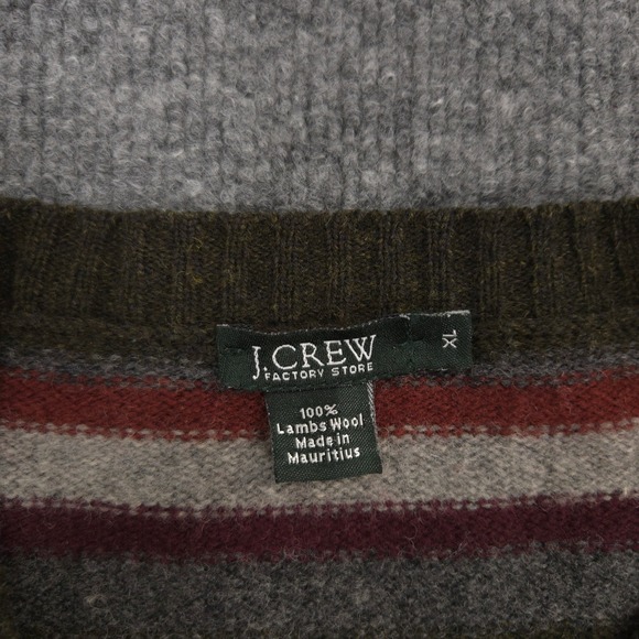 J Crew Sweater Mens XL Green Multi Striped Lambswool Crewneck Grandpa Pullover - Picture 6 of 7